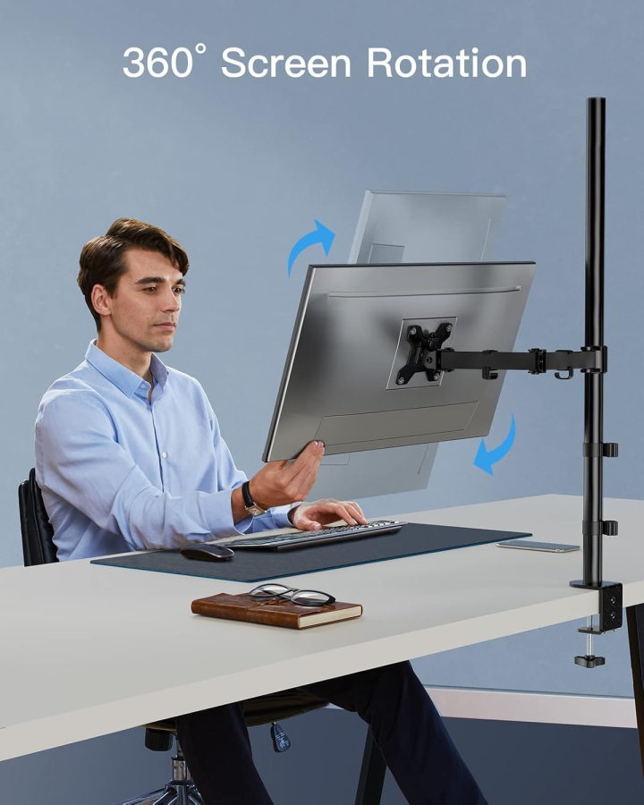 HUANUO Brazo para monitor - 1 monitor - [13–32"] - Columna extralta de 101 cm / hasta 10 kg (Solución Ergonómica para Puestos de Trabajo Sentado-De Pie: Columna de 1010 mm para Ajuste Flexible de Altura de hasta 10 kg)